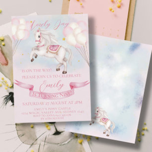 Invitation Fairytale Pony Stars Pink Balons Anniversaire