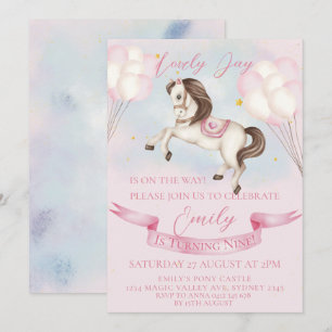 Invitation Fairytale Pony Stars Pink Balons Anniversaire