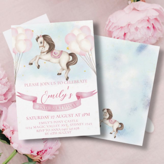 Invitation Fairytale Pony Stars Pinky Balloons Anniversaire (Créateur téléchargé)