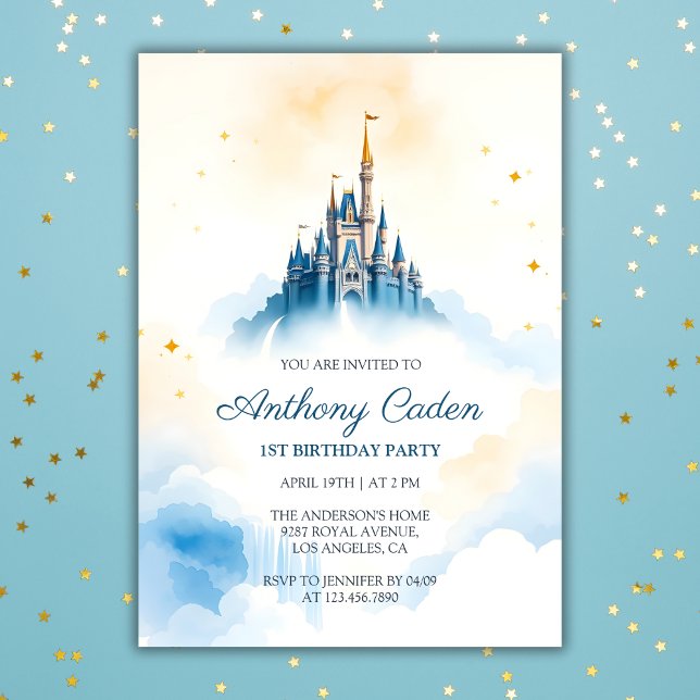 Invitation Fairytale Prince Royal Castle Blue Boy Anniversair (Fairytale Prince Royal Castle Blue Boy Birthday Invitation)