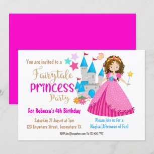 Invitation Fairytale Princess Brown Hair fête d'anniversaire