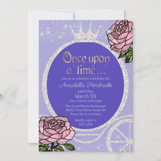 Invitation Fairytale Princess Carriage & Roses en verre tendu (Devant)
