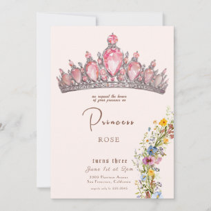 Invitation Fairytale Princess Crown Rose & Gold Anniversaire