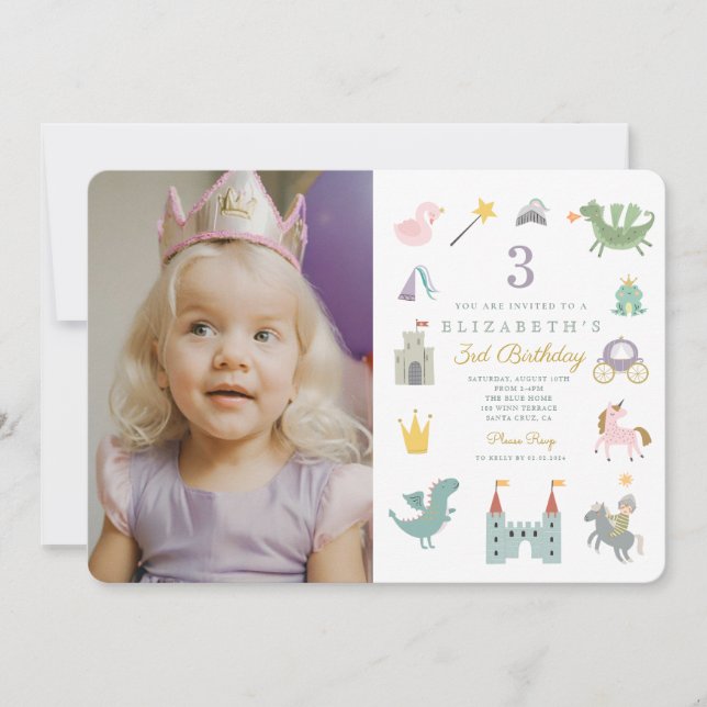 Invitation Fairytale Princess Dragon Photo Anniversaire (Devant)