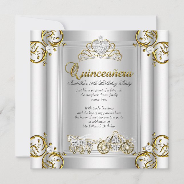 Invitation Fairytale Quinceanera 15e anniversaire Gold Silver (Devant)