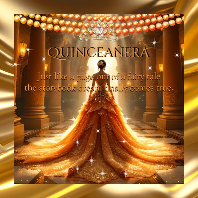 Invitation Fairytale Quinceanera 15e anniversaire Orange Gold (Créateur téléchargé)