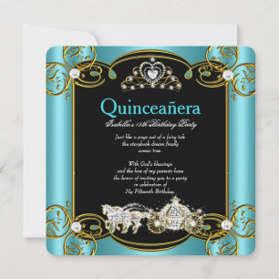 Invitation Fairytale Quinceanera 15e anniversaire Turquoise b