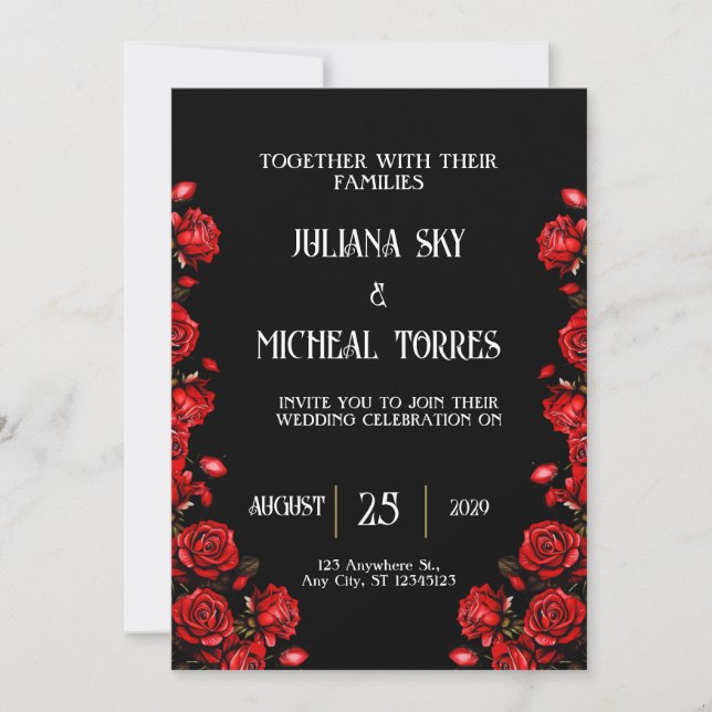 Invitation Fairytale Red Roses Mariage (Devant)