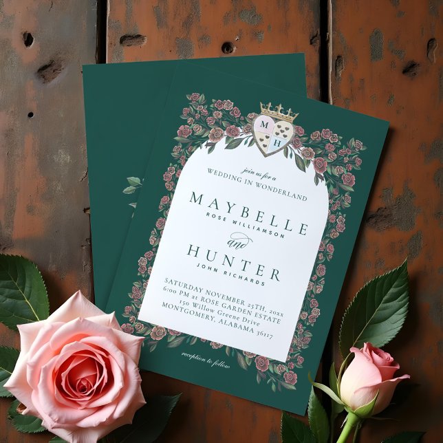Invitation Fairytale Rose Garden Royal Crown Monogram Heart (Fairytale Rose Garden Royal Crown Monogram Heart Invitation)
