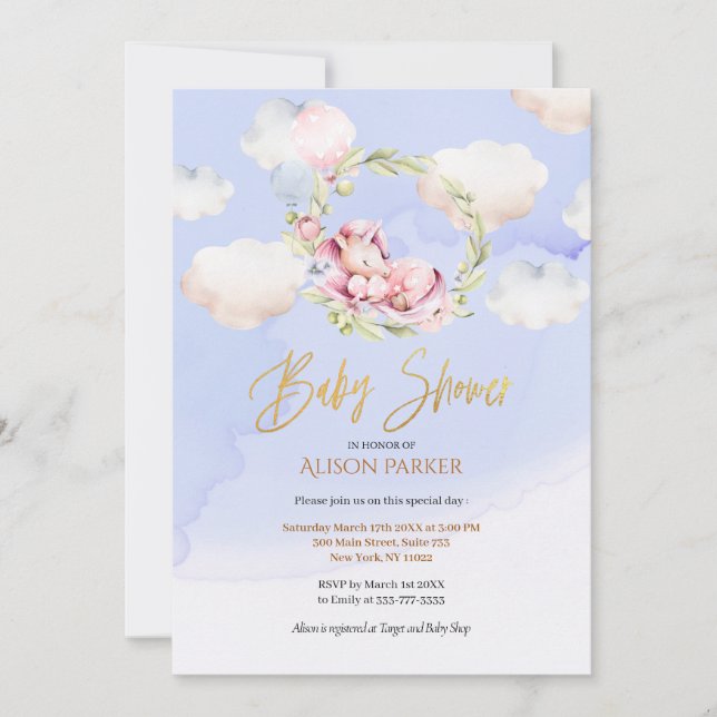 Invitation Fairytale Rose Unicorn Dream Cloud | BABY SHOWER (Devant)
