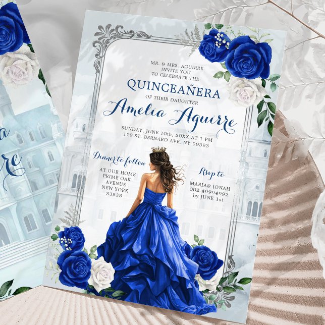 Invitation Fairytale Royal Blue Castle Elegant Quinceañera (Créateur téléchargé)