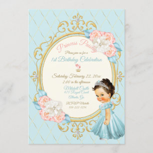 Invitation Fairytale Royal Princess Blush Gold Aqua Girl