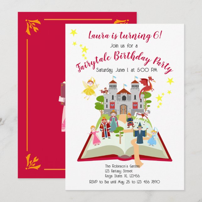 Invitation Fairytale Stories Fille fête d'anniversaire (Devant / Derrière)