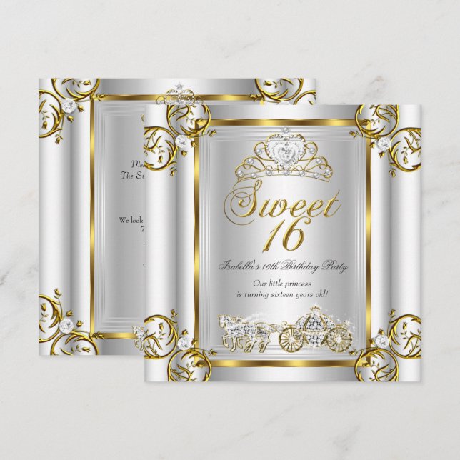 Invitation Fairytale Sweet 16 16e anniversaire Gold Silver 3 (Devant / Derrière)