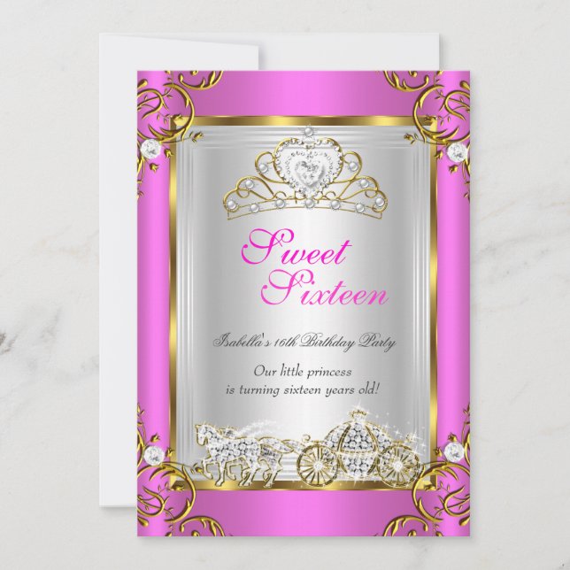 Invitation Fairytale Sweet 16 16e anniversaire Hot Pink Gold (Devant)