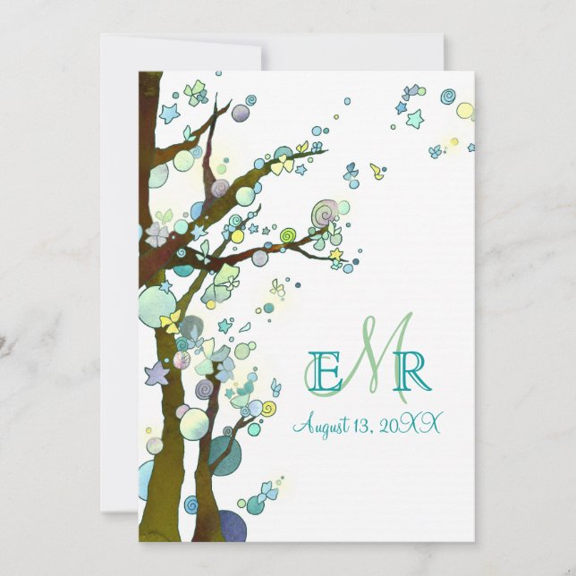 Invitation Fairytale Trees Unique Mariage blanc (Devant)