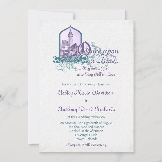 Invitation Fairytale violet Château Turquoise Une Fois Sur Ma (Devant)