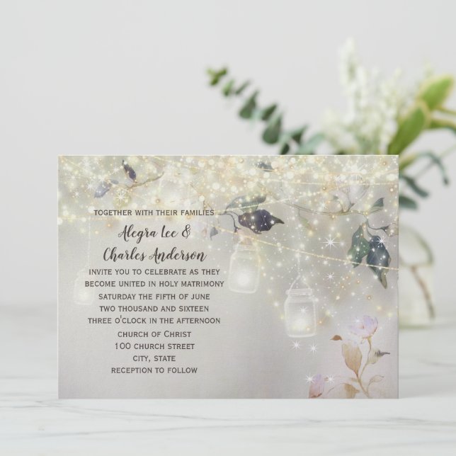 Invitation Fairytale Woodsy Farmhouse Mason Jar Mariage (Debout devant)