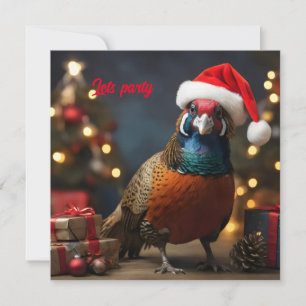 Invitation Faisan portant un chapeau de père Noël