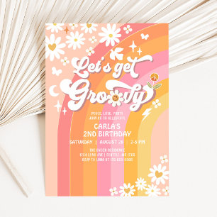 Invitation Faisons du groove Daisy Hippie Anniversaire