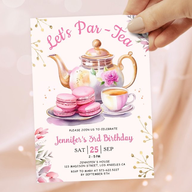 Invitation Faisons du Par-Tea ! Fille Thé Rose fête d'anniver (Créateur téléchargé)