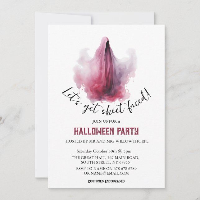 Invitation Faisons face à la feuille Adult Halloween Fantôme  (Devant)