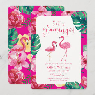 Invitation Faisons Flamant Rose Été Floral Tropical Baby Show