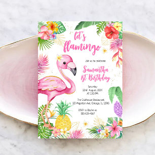 Invitation Faisons Flamingle Fille Rose Anniversaire Tropical