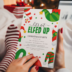 Invitation Faisons la fête avec les elfes Fête de Noël
