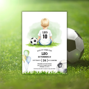 Invitation Faisons la fête avec un ballon de foot pour le gar