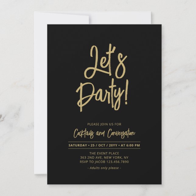Invitation Faisons la fête | Black Chic Script Cacktail Party (Devant)