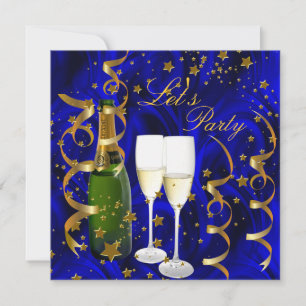 Invitation Faisons la Fête Champagne Étoiles Dorées Streamers