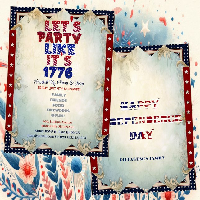 Invitation Faisons la fête comme en 1776 4 juillet Chic Shabb (Let's Party Like It's 1776 Shabby Chic 4th Of July Invitation)
