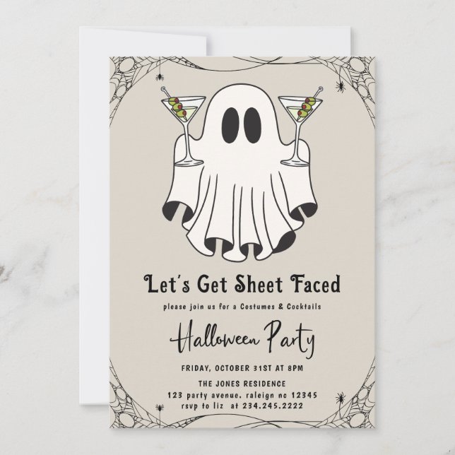 Invitation Faisons la fête d'Halloween Martini face à la feui (Devant)