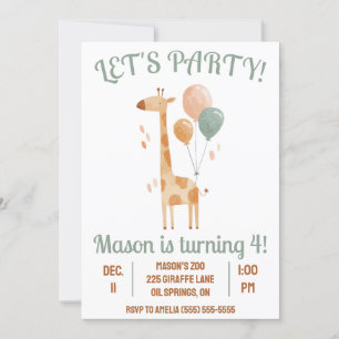 Invitation Faisons la fête ! Girafe avec ballons fête d'anniv