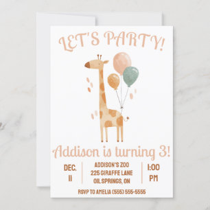 Invitation Faisons la fête ! Girafe avec ballons fête d'anniv