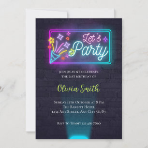 Invitation Faisons la fête Glow Party Nouvel Anniversaire