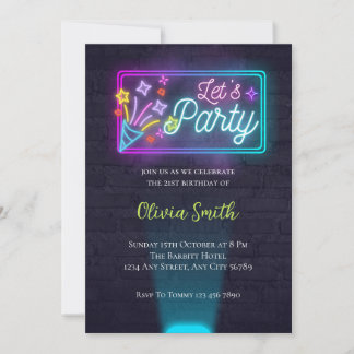 Invitation Faisons la fête | Glow Party | Nouvel Anniversaire