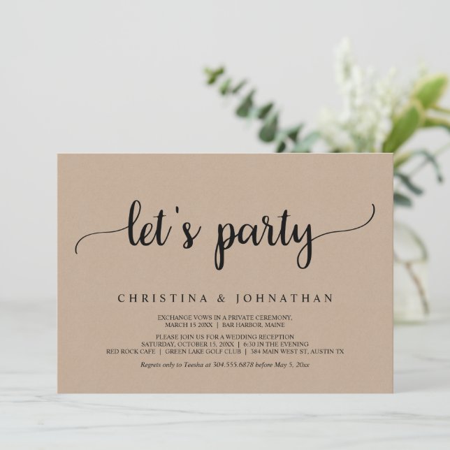 Invitation Faisons la fête, Mariage en fuite Kraft Brun Rusti (Debout devant)