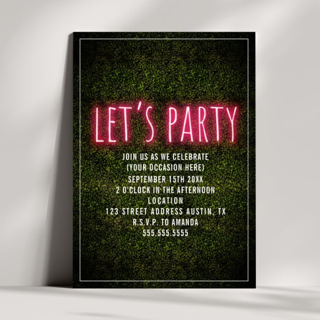 Invitation Faisons la Fête Neon Buis Générique Tout Usage (Créateur téléchargé)