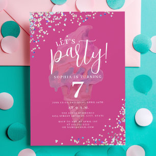 Invitation Faisons la fête Rainbow Hot Pink Ice Cream Anniver