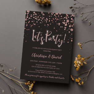 Invitation "Faisons la fête" Rose Gold Grey Elegant Fiançaill