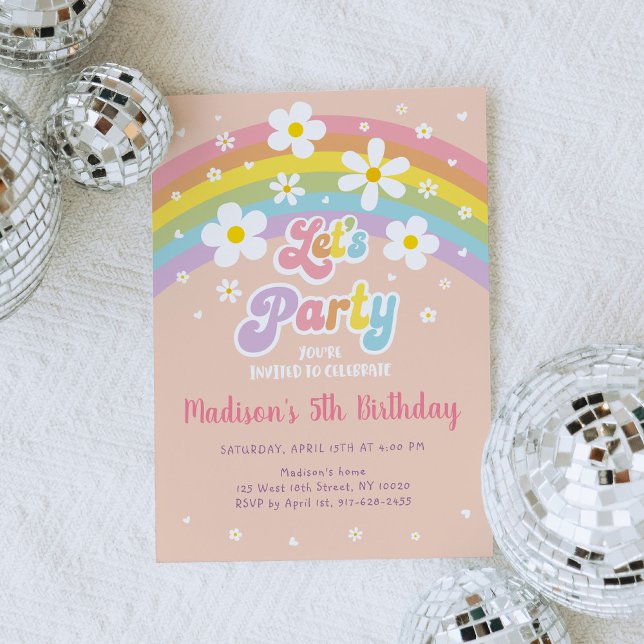 Invitation Faisons la fête Super Daisy Rainbow Anniversaire (Créateur téléchargé)