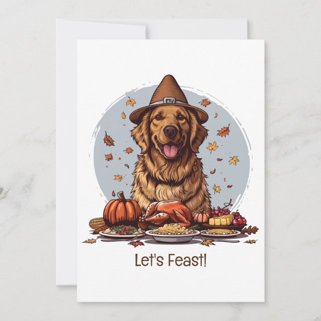 Invitation Faisons la fête Thanksgiving Golden Retriever Chie (Devant)