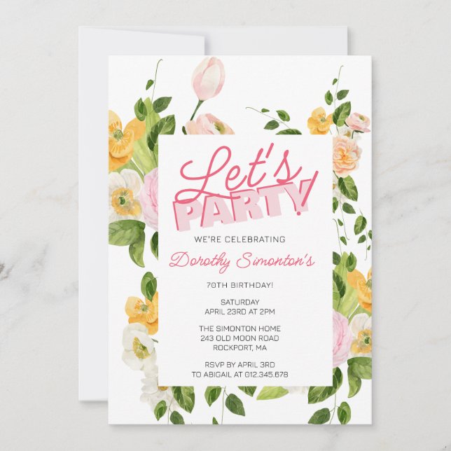 Invitation Faisons la fête Typographie branchée 70e anniversa (Devant)