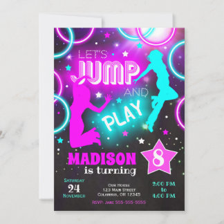 Invitation Faisons sauter Bounce Neon Trampoline Park Anniver