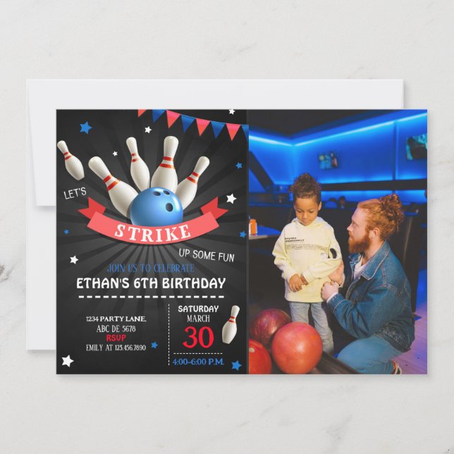 Invitation Faisons un bowling amusant Photo Anniversaire (Devant)