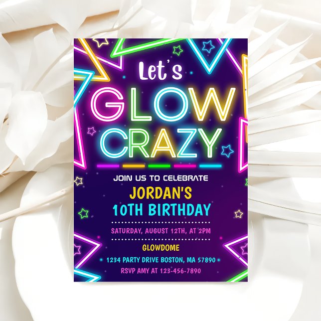 Invitation Faisons une fête d'anniversaire GLOW folle néon co (Créateur téléchargé)