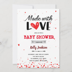 Invitation Fait avec amour coeur baby shower
