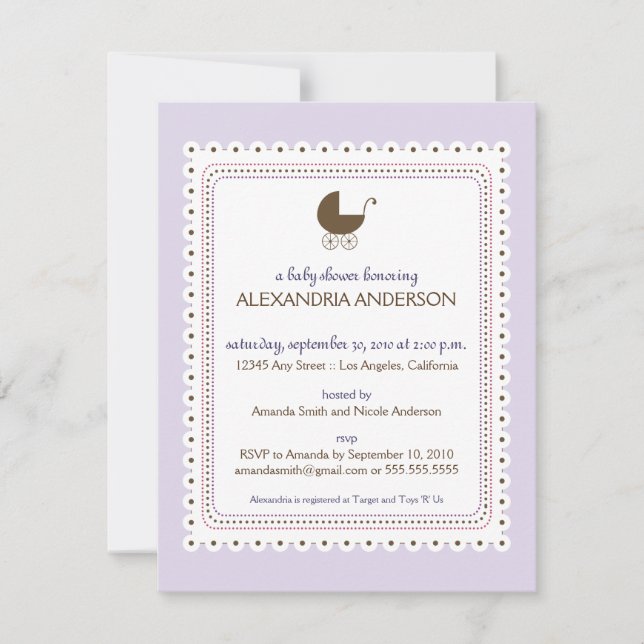 Invitation faite sur commande de baby shower de (Devant)